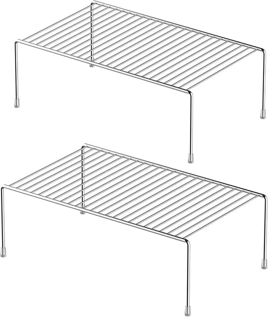 Redrubbit 2 Pack Large (15.7 x 9. 4 Inch) Cabinet Storage Shelf Rack, Rustproof Kitchen Counter and Cabinet Shelf, Storage Rack Organizer for Kitchen, Fridge, Cabinet, Bathroom, Chrome by Redrubbit