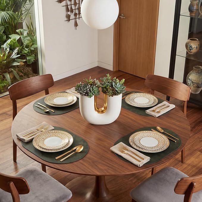Oval Placemats 2mm Ultra Thick Faux Leather Table Mats, Heat Resistant Waterproof Wipeable Dining Mats for Kitchen Table, Set of 6, Olive Green - Image 8