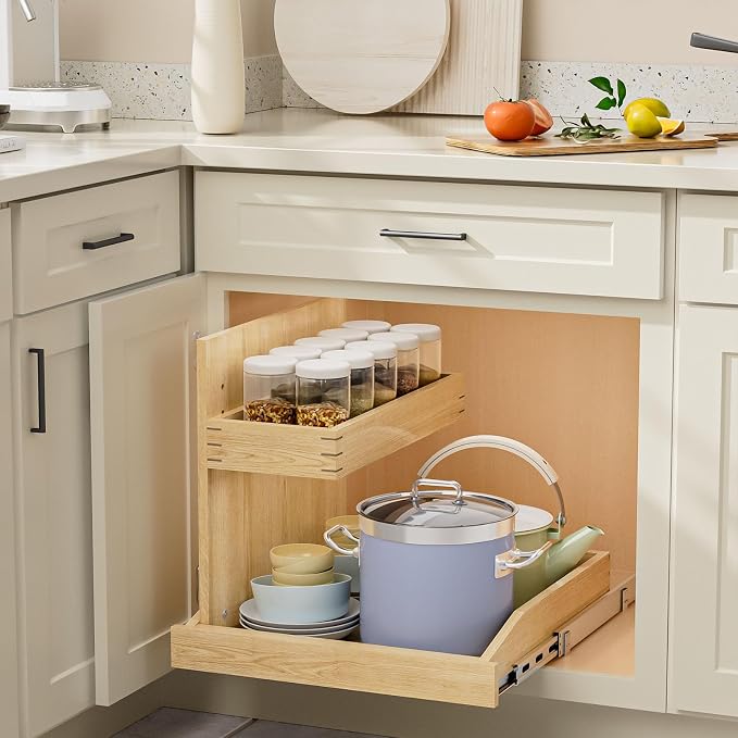 LOVMOR Soft Close Under Sink Organizer 22½” W x 21” D, Pull Out Cabinet Organizer with U Bracket, 2 Tier Slide Out Shelf for Kitchen Bathroom Sink(Left) - Image 3