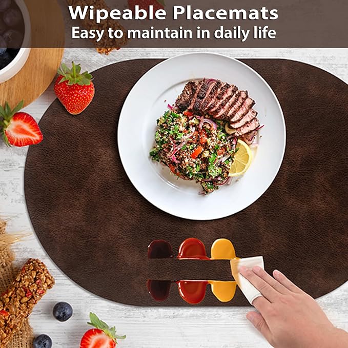 ADRIMER Placemats, Heat Resistant Oval Placemats Set of 6 Washable 12 x 17 Inch, Waterproof Table Mats, Wipeable Pu Place Mats for Kitchen, Dining Room, Coffee - Image 5