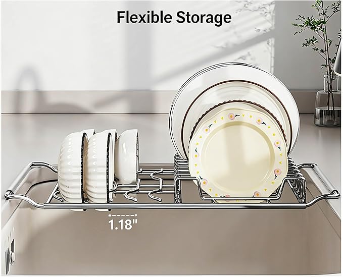 Collapsible Dish Drying Rack, Stainless Steel – Compact Foldable Kitchen Counter Organizer for Small Spaces, Silver - Image 4