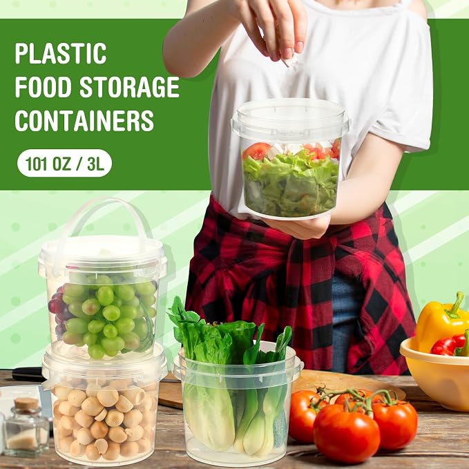 Funnymoom 24 Pack 101 oz/3L Clear Deli Buckets with Lids Plastic Ice Cream Bucket with Handle Safe Food Storage Round Tub Pails Containers Freezer & Microwave for Fruit Snack Take out - Image 6