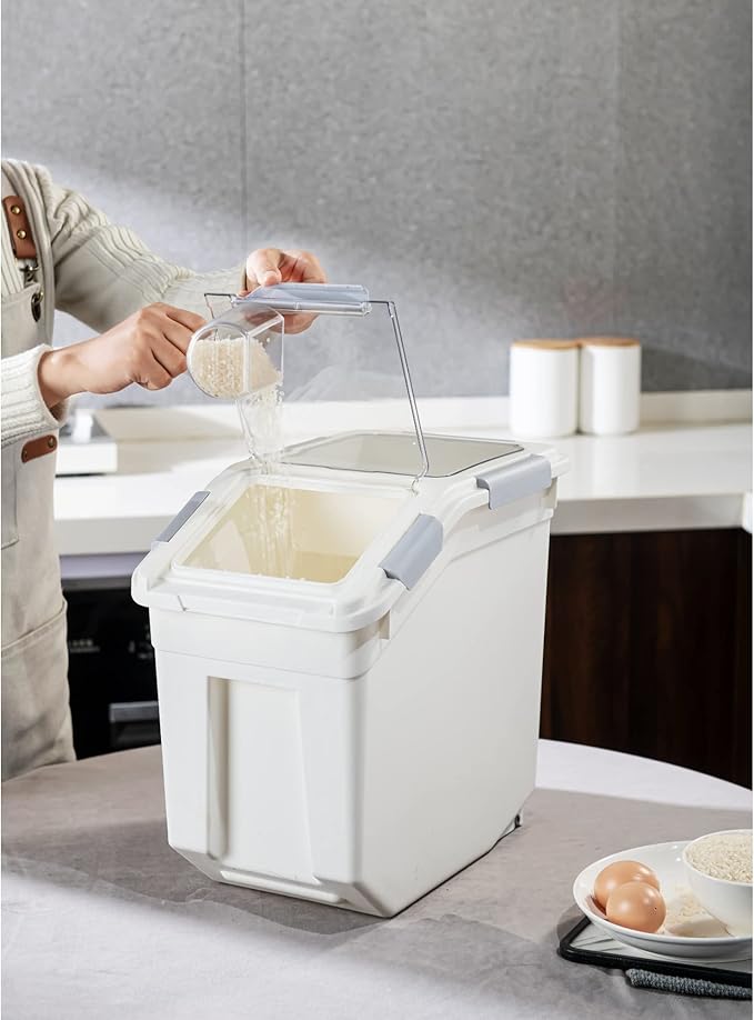 33 Liter / 50 lbs Rice Storage Container with Measuring Cup, BPA free, For Rice | Grain | Pet Food | Flour, 2 count, White - Image 5