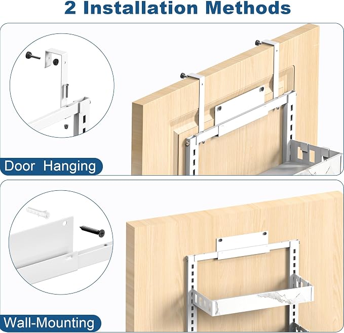 BUKFEN Over the Door Pantry Organizer, 2-IN-1 Door & Wall Mount Spice Rack | 8-Tier Adjustable Basket, 16 Hooks, Heavy-Duty Metal Over Door Spice Shelf Organization Storage for Kitchen, Bathroom, Closet - Image 8