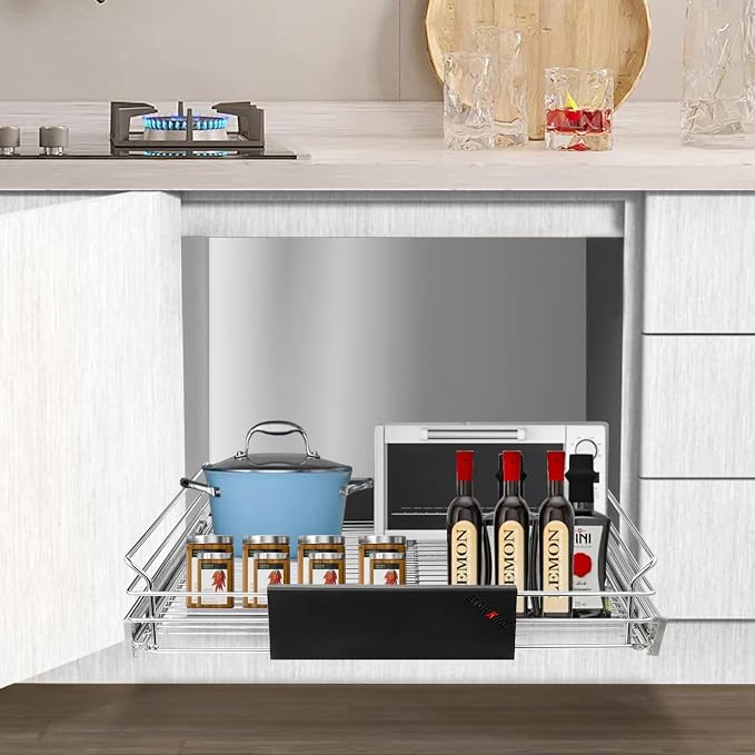 Expandable Pull Out Cabinet Organizer, Slide Out Drawers for Kitchen Cabinets, Heavy Duty Storage Drawers, Chrome Plated Cabinet Wire Shelf, Adjustable Width 12.5~20.2" W x 17.3" D - Image 4