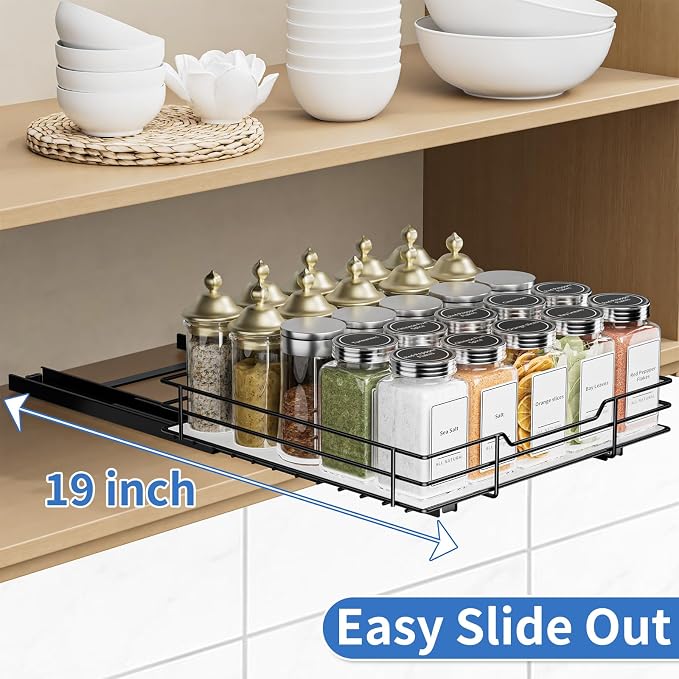 BOIVSHI Pull Out Spice Rack, Slide Out Spice Rack for Cabinet, Spice Organizer for Kitchen and Pantry, Fits Spices, Sauces, Canned Food (10.5''Wx10.5''Dx2.5''H) - Image 4