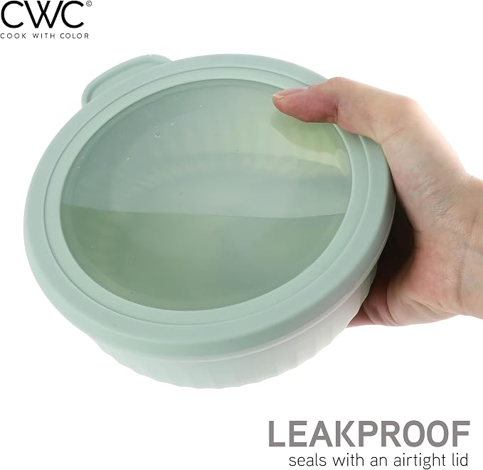 COOK WITH COLOR Prep Bowls with Lids- Wide and Deep Nesting Plastic Small Mixing Bowl Set with Lids, 8 Piece Set - Wide Bowls, Sage - Image 6
