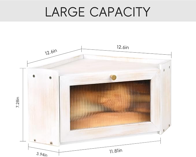 Bread Box for Kitchen Countertop with Acrylic Window White | Farmhouse Bread Storage Container, Large Pantry Organizers for Homemade Snacks, Loaves, Breathable Keeps Bread Fresh - Image 3