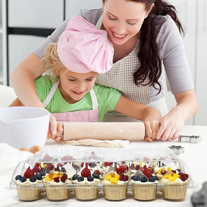 WIKDAY Plastic Cupcake Containers, 24 Count x 5 Sets | Clear Cupcake Holder with Lids, Disposable Cupcake Carrier for Bakery, Storage Box for Parties, Bake Sale Packaging - Image 6