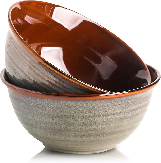 Hasense Serving Bowls, 84 Ounce Ceramic Serving Dishes for Salad Pasta Soup Pho, 9 Inch Mixing Bowls for Baking, Cooking, Kitchen, Party，Dinner, Microwave Dishwasher Safe, Set of 2, Light Grey by Hasense