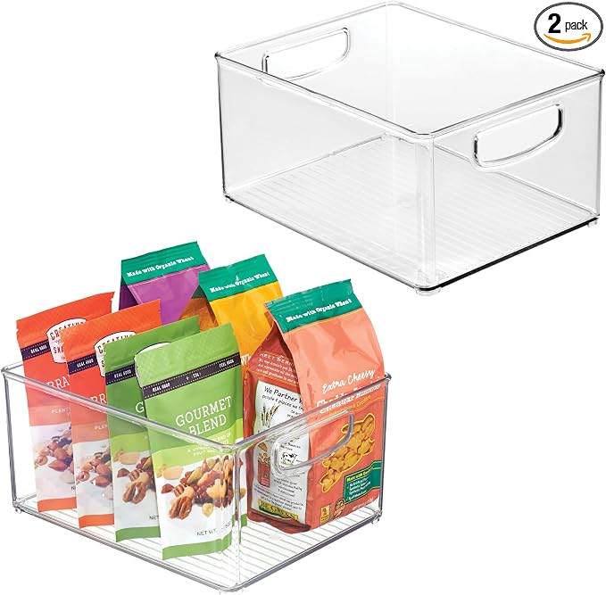 iDesign Stackable Clear Plastic Bin with Handles, 2-Pack | Kitchen Organizers and Storage, For Fridge and Pantry by iDesign