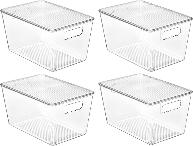 Vtopmart 4 Pack Clear Stackable Storage Bins with Lids, Large | BPA-free Plastic, Organize Vertically, For Pantry Kitchen Fridge Cabinet Closet Bathroom, Built to Last, Easy to Move by Vtopmart