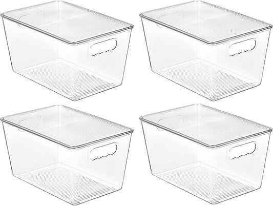 Vtopmart 4 Pack Clear Stackable Storage Bins with Lids, Large | BPA-free Plastic, Organize Vertically, For Pantry Kitchen Fridge Cabinet Closet Bathroom, Built to Last, Easy to Move by Vtopmart