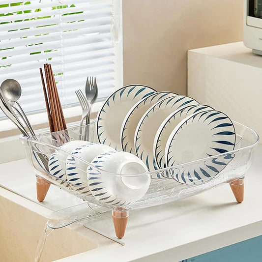 Dish Rack, Dish Drying Rack for Kitchen Counter, Dish Drainer with Drainboard Set and Utensil Holder, Sink Drying Dish Strainer Rack (Clear) by DoubleWinT