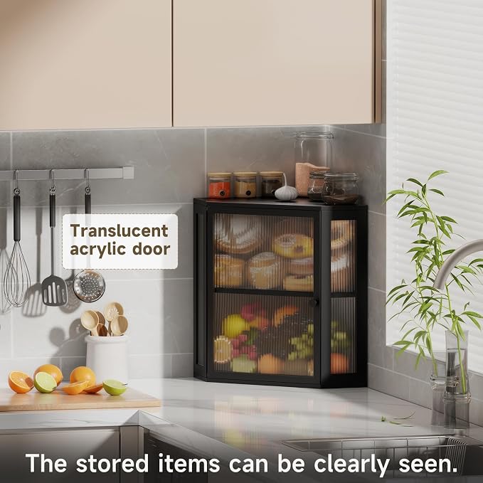 Corner Bread Box for Kitchen Countertop,Bread Storage (Black, Extra Large) | Double Layer Large Capacity Bamboo Bread Container Bin with Acrylic Door,Height Adjustable - Image 7