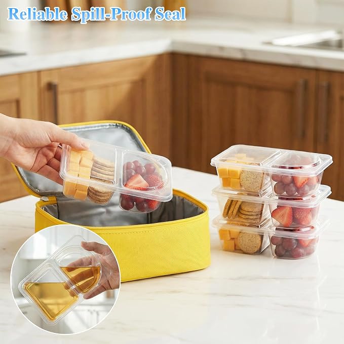 20 Pack Reusable Snack Containers with Lids - 10oz (285ml) 2-Compartment Divided Containers for School & Days Out - Image 5