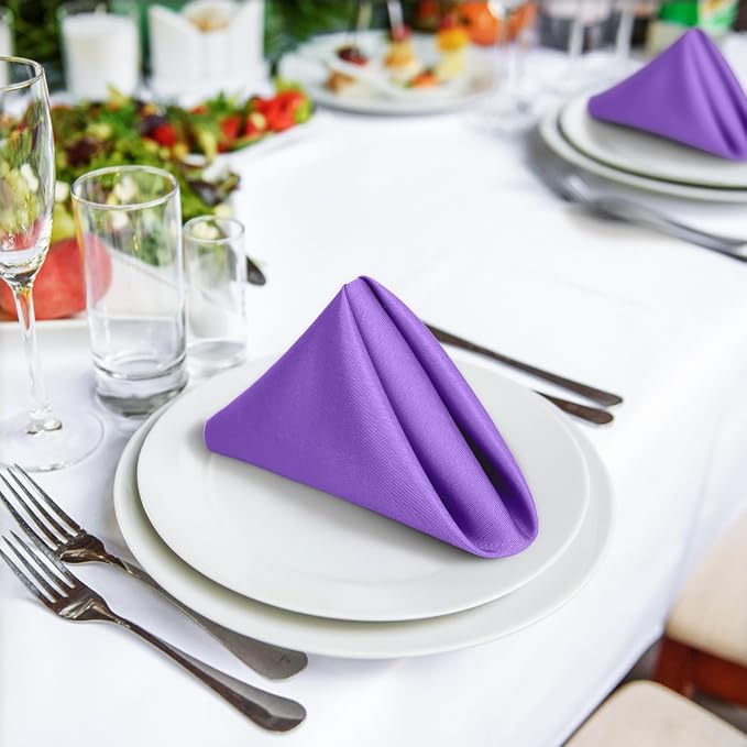 SuperO Set of 80 Cloth Napkins 17 x 17 Inch, Polyester Solid Washable Dinner Napkins with Hemmed Edges,Great for Restaurant, Wedding and Party(Purple) - Image 4
