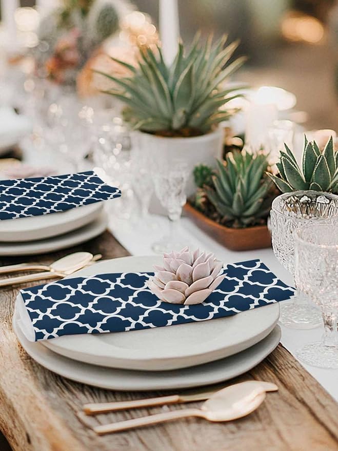 Cloth Napkins Set of 6-20x20 Inches, Lake Blue Moroccon Washable Reusable Table Napkins, Minimalist Ethnic Bohemian Aesthetic Soft & Absortbent Dining Napkin for Party Wedding Hotel Restaurant - Image 6