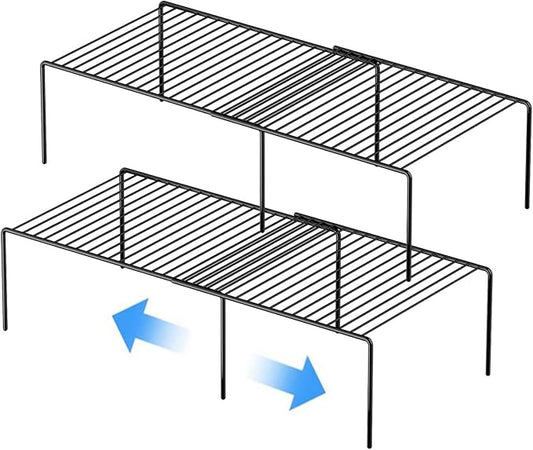 Kitchen Cabinet Expandable Shelf Organizers Set of 2, Adjustable Metal Wire Pantry Storage Shelves, Plate Dish Organizer Rack for Cabinets, Cupboard, Counter, Freezer, Countertop, Black by GEDLIRE
