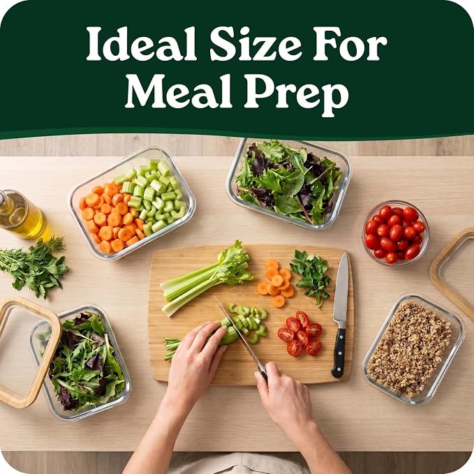 6-Pack Glass Food Storage Containers with Glass Lids & Bamboo Rim – Plastic Free 27 Oz Glass Meal Prep Containers for Lunch, Eco Friendly Airtight Food Storage, Microwave & Oven Safe - Image 6