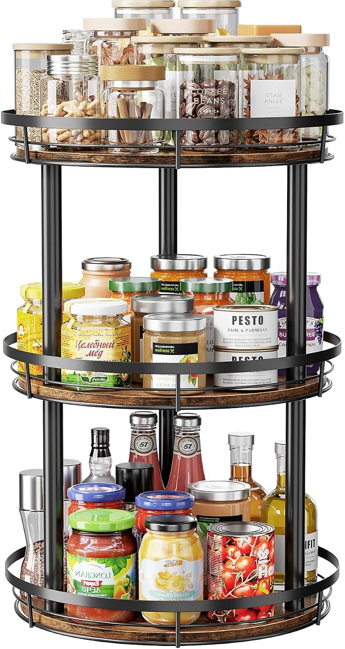 LAMU 12'' Wood Lazy Susan Spice Rack Organizer, 3 Tier Spice Organization for Cabinet, Countertop, Kitchen, Table Top, Pantry, Condiment and Seasoning Rack Organizer - Image 7