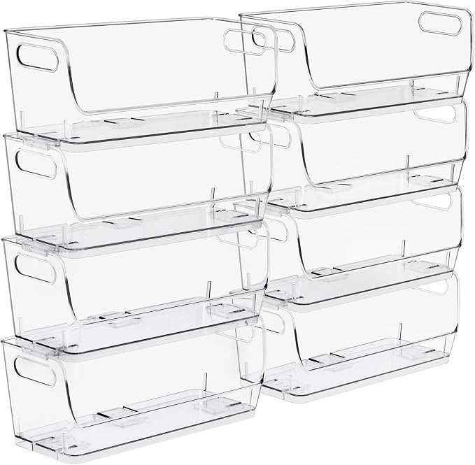 Sorbus Stackable Storage Bins Open Front, Clear Stackable Storage Bins, Pantry Bins for Storage and Organization, Acrylic Stackable Bins for Kitchen, Clear Pantry Organizer Bins (Small Narrow 8 Pack) by Sorbus