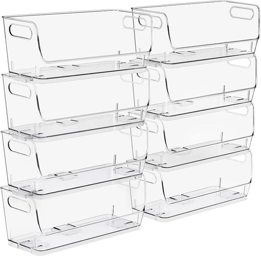 Sorbus Stackable Storage Bins Open Front, Clear Stackable Storage Bins, Pantry Bins for Storage and Organization, Acrylic Stackable Bins for Kitchen, Clear Pantry Organizer Bins (Small Narrow 8 Pack) by Sorbus