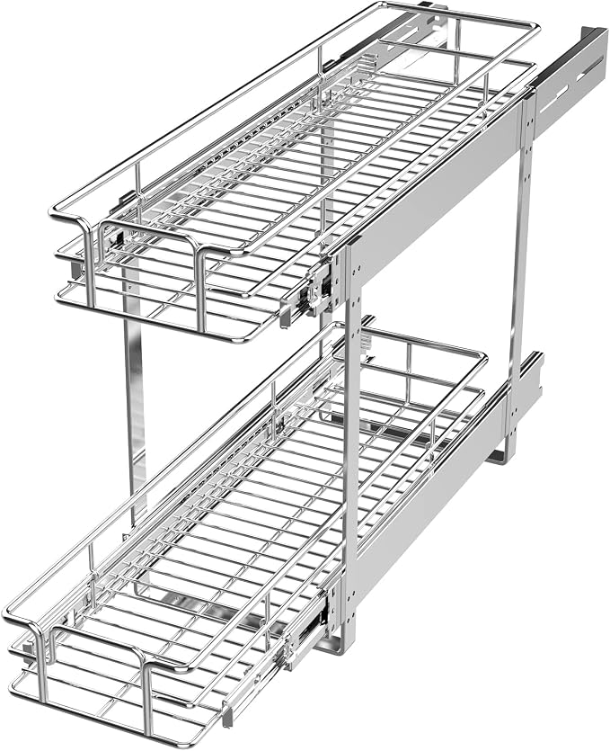 LOVMOR 2 Tier Individual Pull Out Cabinet Organizer 7.5" W x 21.5" D, Slide Out Kitchen Cabinet Storage Sliding Shelves by LOVMOR