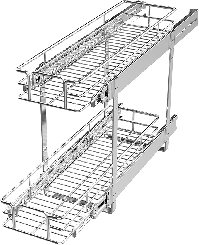 LOVMOR 2 Tier 5½" W x 21½" D, Individual Pull Organizer Kitchen Cabinet Storage Sliding Shelves by LOVMOR