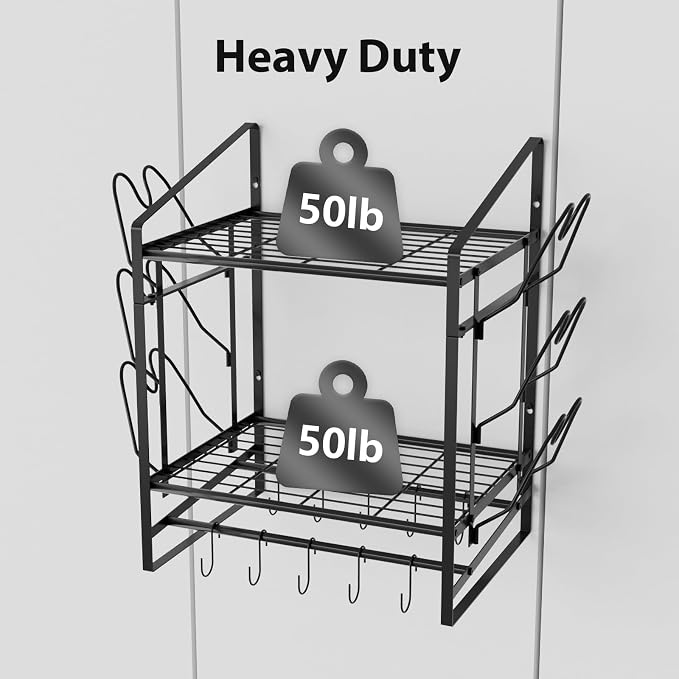 VyGrow 17 Inch Pot Rack Wall Mounted, 2 Tier Pots and Pans Organizer with 10 Hooks and 6 Pot Lid Holders, Heavy Duty Steel Pot and Pan Hanger for Kitchen Cookware Utensils Storage 24" Lx13 Wx20.5 H - Image 4