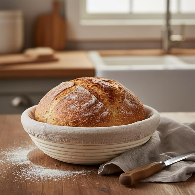 8" Round Banneton Proofing Basket with Cloth Liner - Premium Artisan Rattan Bread Proofing Basket for Sourdough, Artisan Boules & Brotform Dough Rising by The Lucky Clover Trading - Image 3