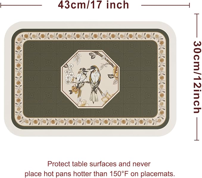 Vinyl Waterproof Placemats Set of 6 Rectangular,12"*17"-Murad E | Wipeable Beautiful Green Place Mats,Stain Resistant,Heat Resistant,Everyday Meals,Kitchen,Dinning,Holiday,Decor - Image 6