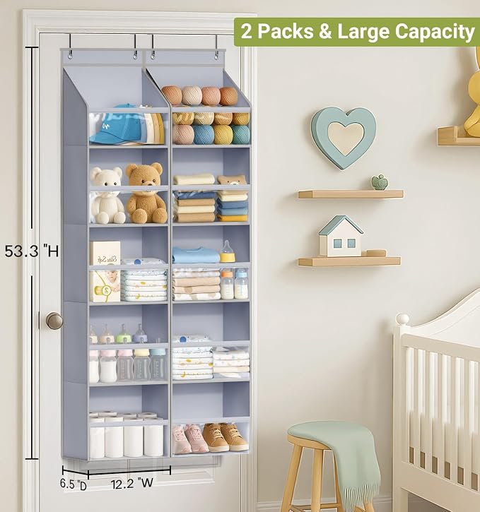 AOODA Deep Pockets Baby Organizer Storage, 10 Tier Clear Over the Door Shoe Rack, 2 Item Bundles - Image 2