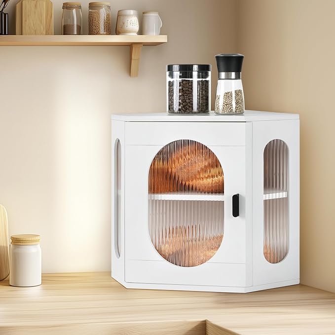 Sunhoo Bread Box for Kitchen Countertop Corner Bread Storage Wooden Breadbox Container 2 Layer Bread Holder Keeper Large Farmhouse Bread Bin Shelf for Homemade Pantry Vintage Acrylic Window (White) - Image 7