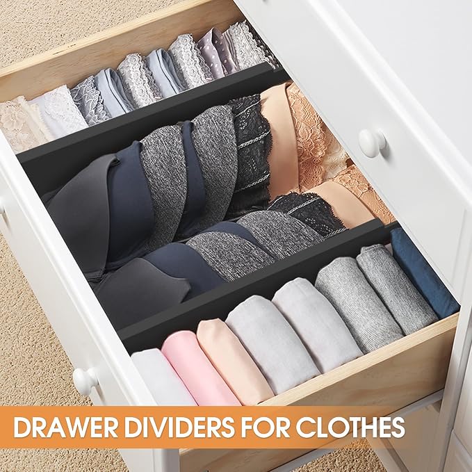 Bamboo Drawer Dividers, Adjustable Drawer Organizers, Fits 12.6–16" Drawers | 2.5" High, 4 Pack Expandable Drawer Separators for Kitchen, Nursery, Dressers & Office Storage, Black - Image 4