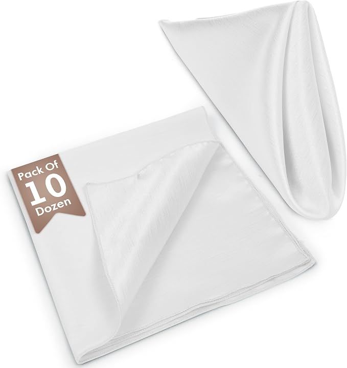 17x17-Inch Shantung Satin Cloth Napkins, White, Set of 120 | Bulk Case of 10 Dozen, Square, 100% Polyester Fabric, Reversible, Faux Dupioni Silk Reverse Side, Machine Washable - Image 2