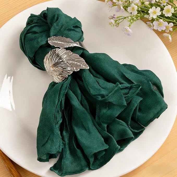 Cloth Napkins Set of 24 21"x21" Reusable Cheesecloth Napkins Emerald Green | Boho Rustic Dinner Napkins Washable Gauze Table Napkins Cloth Hemmed Edges for Wedding Bridal Shower Family Gathering Decor by MLMC