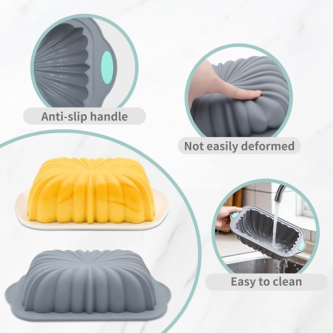 44 Pieces Silicone Cake Pan Set, 3 Sizes Silicone Fluted Bread Pan with Reusable Baking Cups, Food Grade Baking Mold for Brownie, Bread, Muffin, Light Grey - Image 3