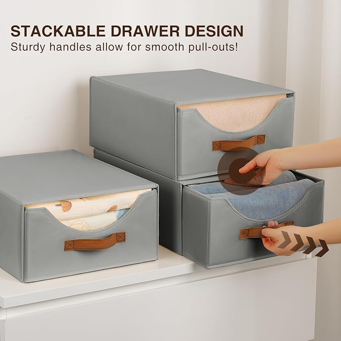 Large Closet Organizers - Closet Storage Drawers for Clothes, Fabric Sotrage Bins with Handle, Collapsible Organizer Bins for Bedroom, Living Room, 4 Pack, Gray - Image 6