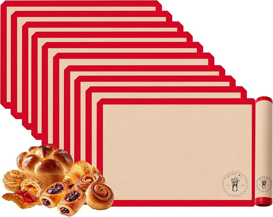 Silicone Baking Mats - Full Size Baking Sheet Liners, Pack of 10, Red | Multi Pack, Non-Stick Silicone Baking Sheet Liner, Perfect For Baking Macarons, Cookies, Pastry & Cakes, 16x24 in (40x60 cm) by ZETHYRSTREET