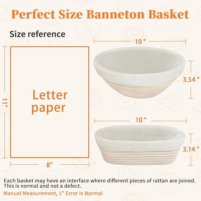 Aliggbent 40Pcs Sourdough Starter Kit, Banneton Proofing Baskets, Scale Jar | Bread baking supplies cutting board knife, 24oz digital, round oval, danish whisk lame sling scraper bags dough tools liners - Image 2