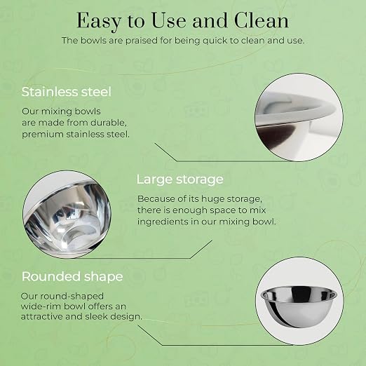 OCS Parts 2-Pack 8 Quart Mixing Bowls |13.25-Inch Stainless Steel Bowls | Professional Grade Flat Base Mixing Bowls for Home and Commercial Kitchens - Image 7