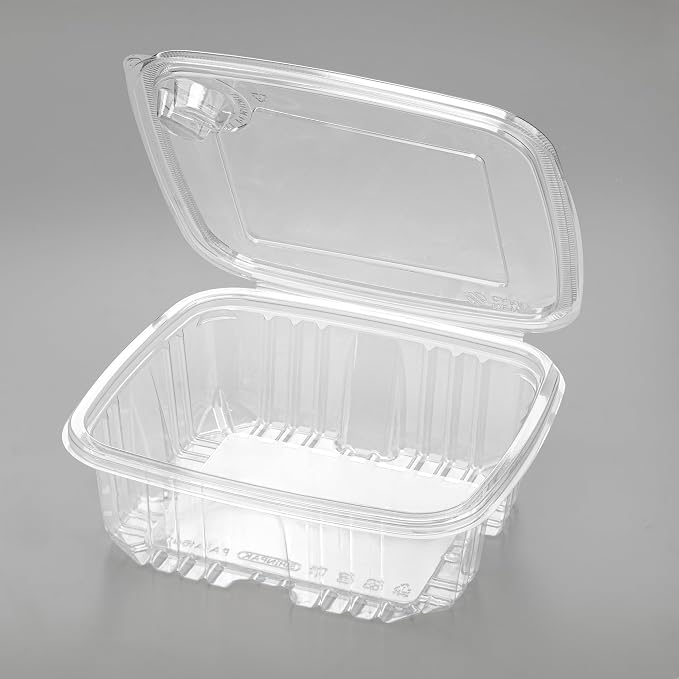 Karat 64oz PET Tamper Resistant Hinged Deli Container [150 ct] - Plastic Clamshell Food Containers, Easy Open Pull-Tab for Restaurants & Takeout - Image 7