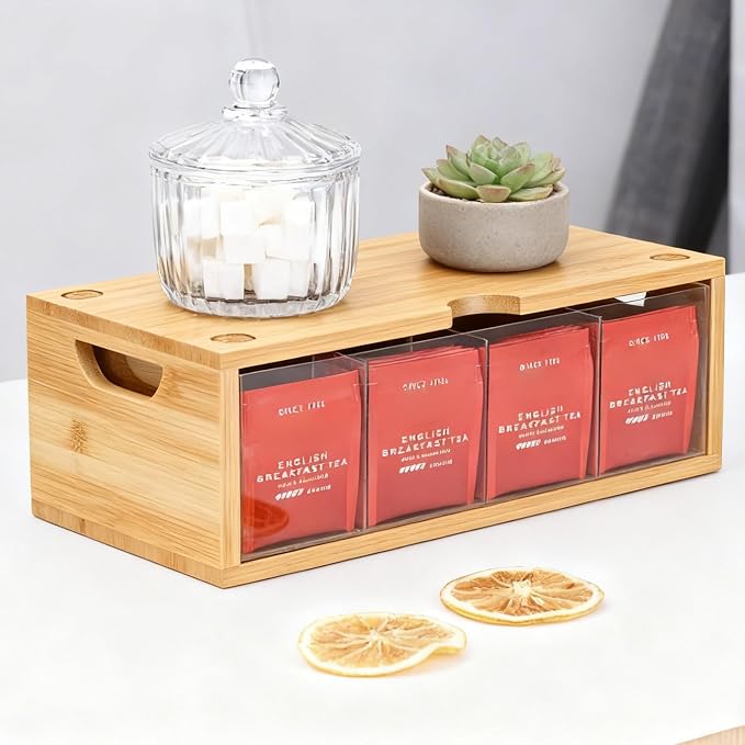 Bamboo Stackable Tea Bag Organizer, 2-Piece | Large Capacity, Box Set - Image 5