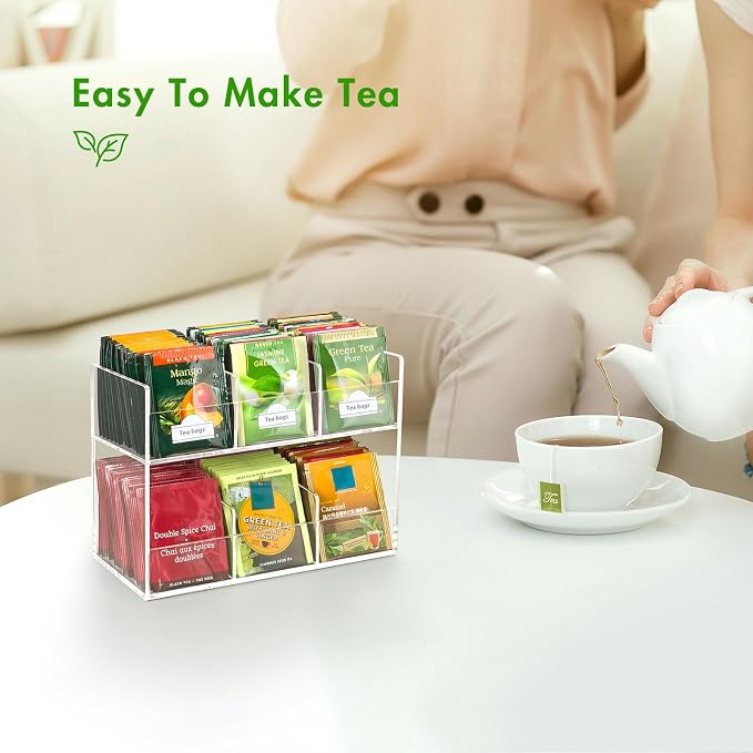 BEYGORM Acrylic Tea Bag Organizer, Countertop Display Holder for Tea Packet | No Assembly Required, Vertical Tea Bag Caddy for Cabinet, Tea bar Accessories, Teabags Storage - Image 4