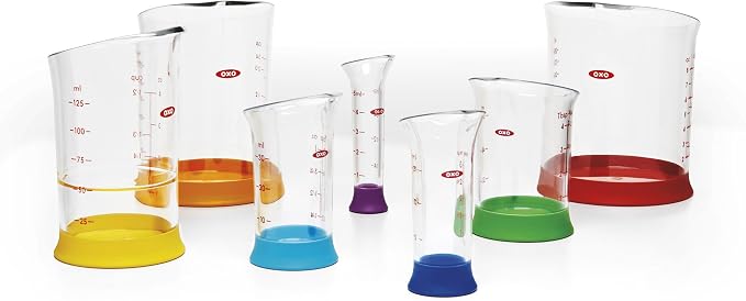 OXO Good Grips 3 Piece Squeeze & Pour Silicone Measuring Cup Set (Blue) and OXO Good Grips 7-Piece Nesting Measuring Beaker Set - Image 6
