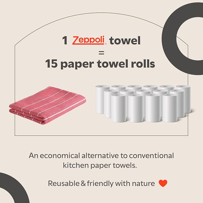 Zeppoli Classic Kitchen Towels - 6 Pack 100% Natural Cotton Towel Set, Reusable Wash Cloths, Absorbent Dish Towels, Machine Washable Hand Towels, Kitchen Essentials, 20� x 28� - Red VAR - Image 6