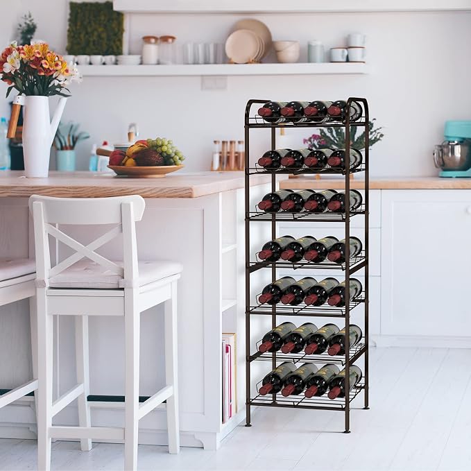 smusei Water Bottle Organizer 7 Tier Free Standing Vertical Metal Water Bottle Rack Shelf Adjustable Water Bottle Beverage Drink Stand Holder for Kitchen Pantry Food Storage, Bronze - Image 5
