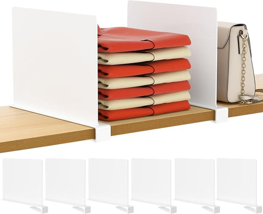 HBlife 6 Pcs White Acrylic Shelf Dividers, Vertical Purse Organizer for Closet Perfect for Sweater, Shirts, Handbags in Bedroom and Kitchen, Closet Separators for Organization Cabinet by HBlife