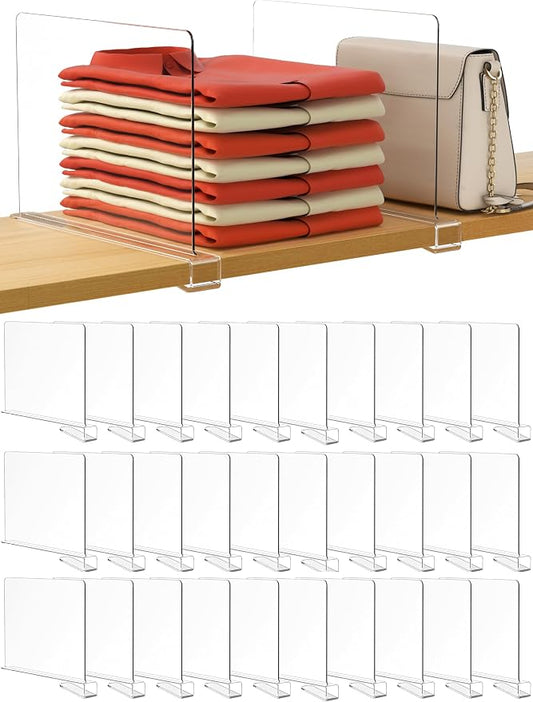 HBlife 30 Pack Clear Shelf Dividers, Vertical Purse Organizer for Closet Perfect for Sweater, Shirts, Handbags in Bedroom and Kitchen, Adjustable Acrylic Bookshelf for Organization by HBlife